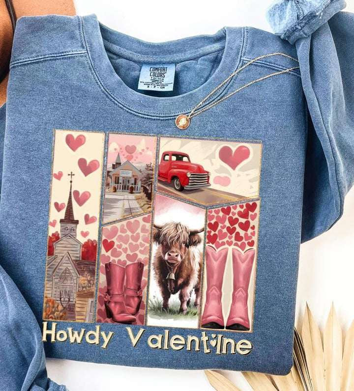 Howdy valentine perfect rectangles cream font 75859 DTF transfer