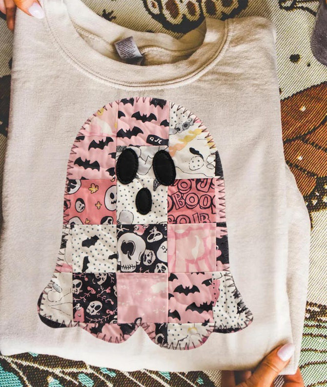 Pink patchwork ghost 109829 DTF transfers