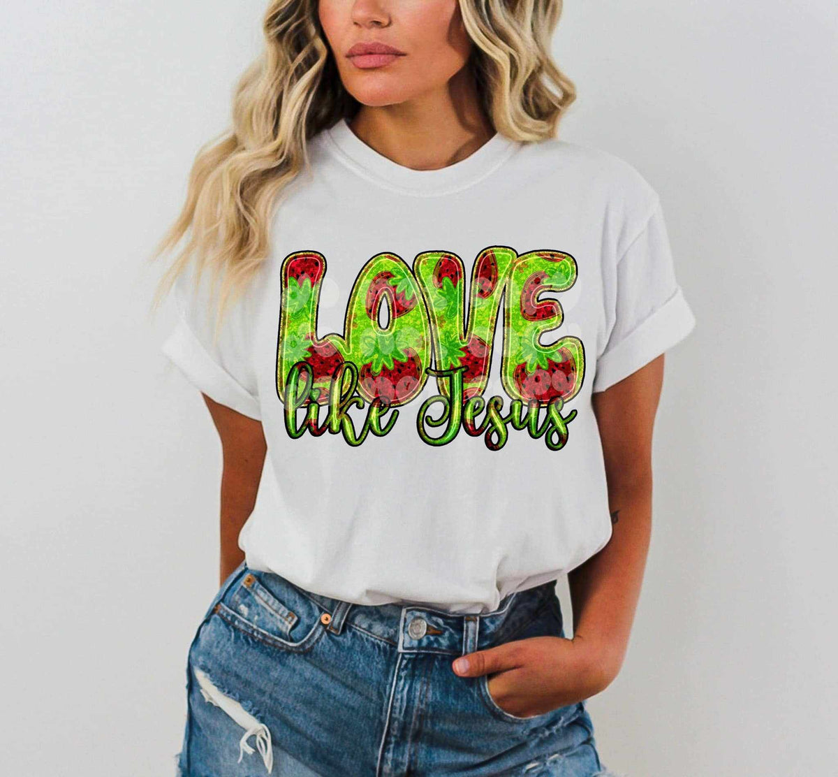 Jesus loves you strawberry filled 73292 DTF transfer