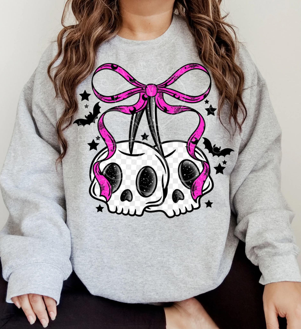 Skull Cherries PINK bow (lyttle) DTF transfer