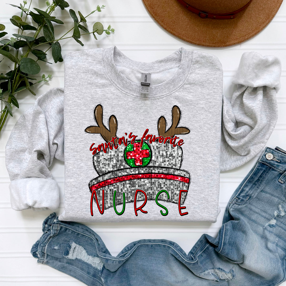Santa’s favorite nurse sequin hat 103629 DTF transfer
