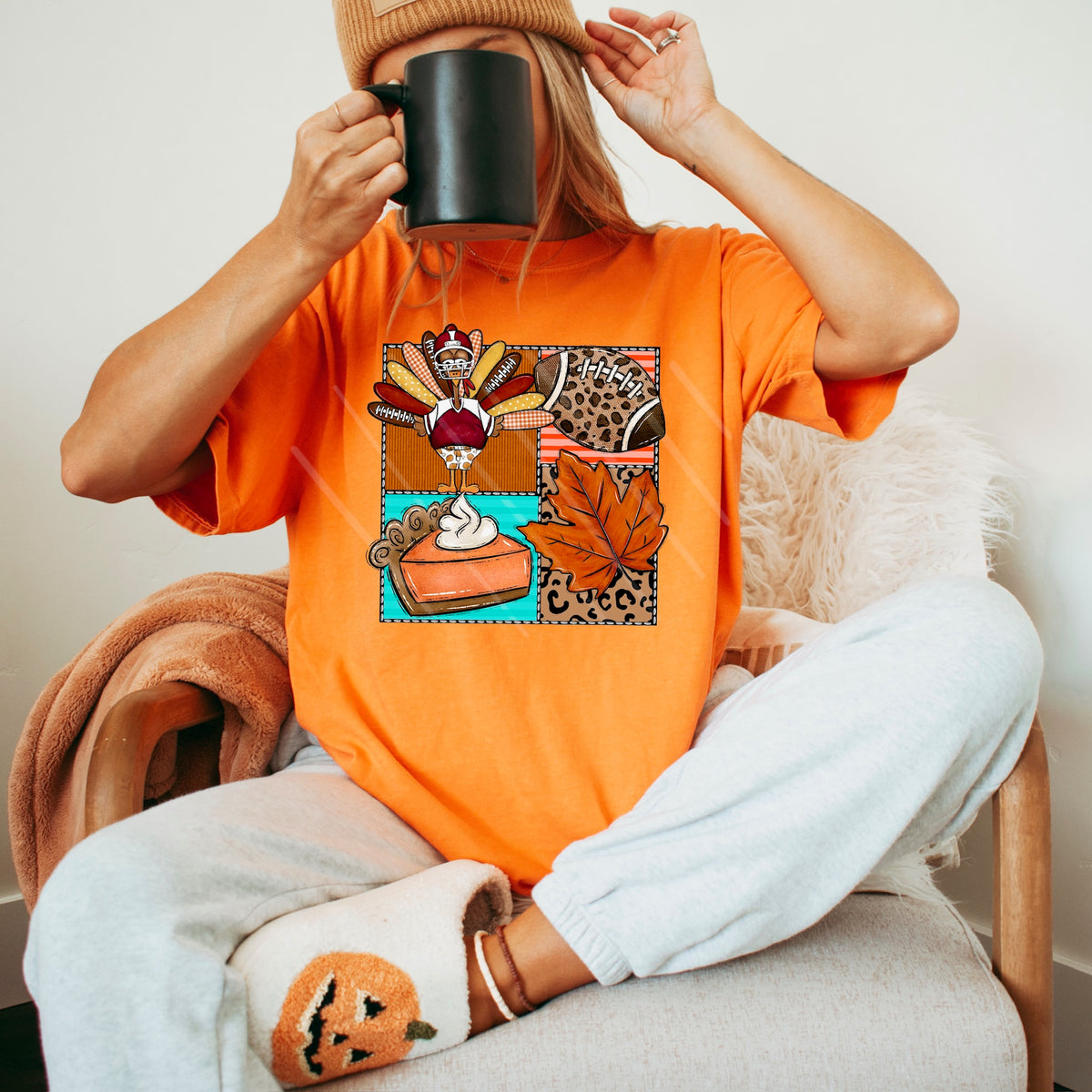 Turkey Football Leaf and Pie squares 111819 DTF transfer