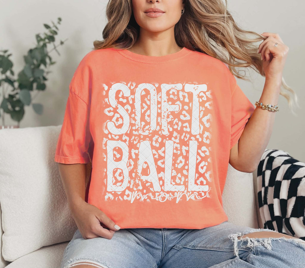 Softball mom leopard White (LINDA) DTF transfer