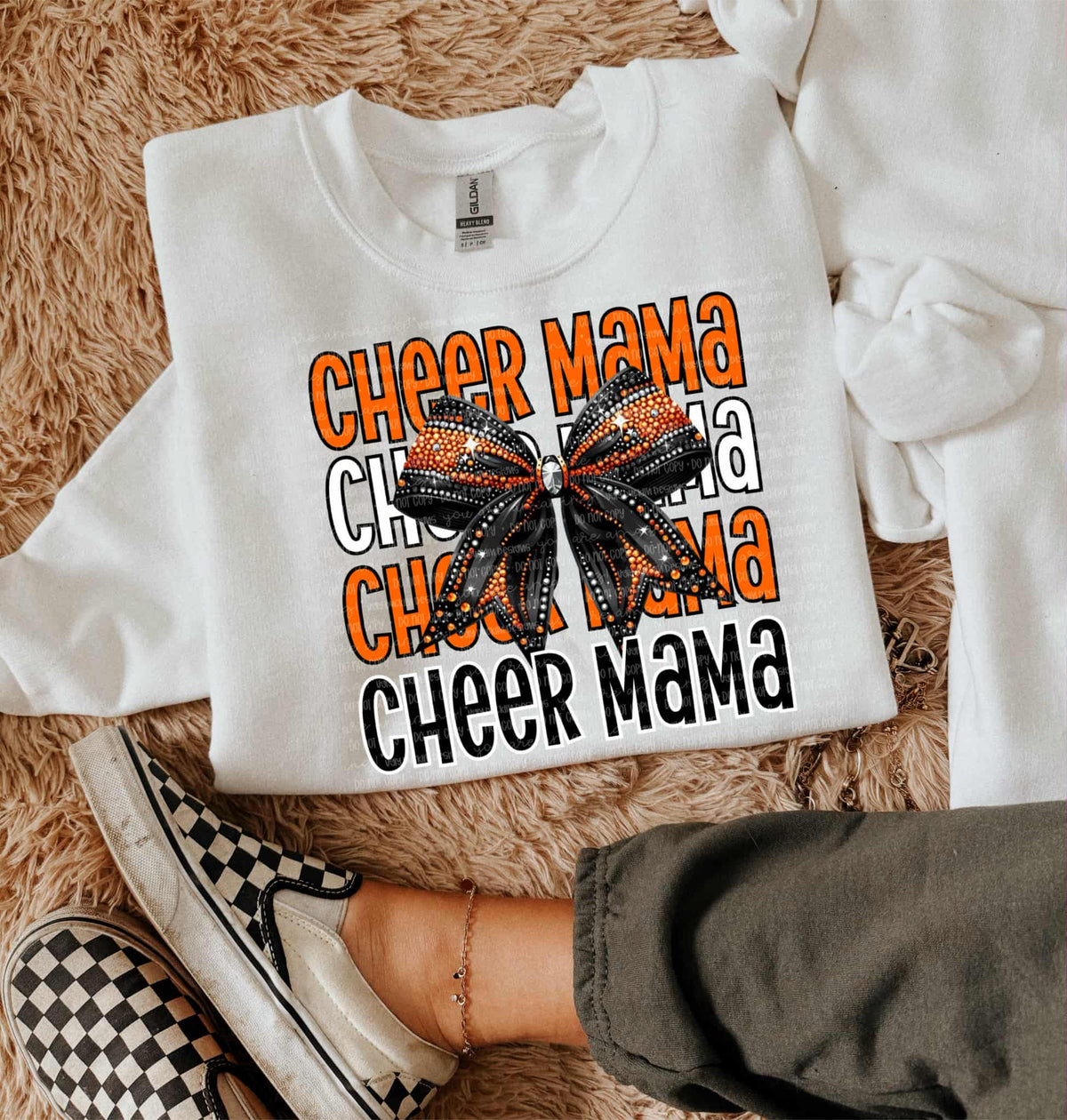 Cheer Mama Bow (orange and black) DTF transfer