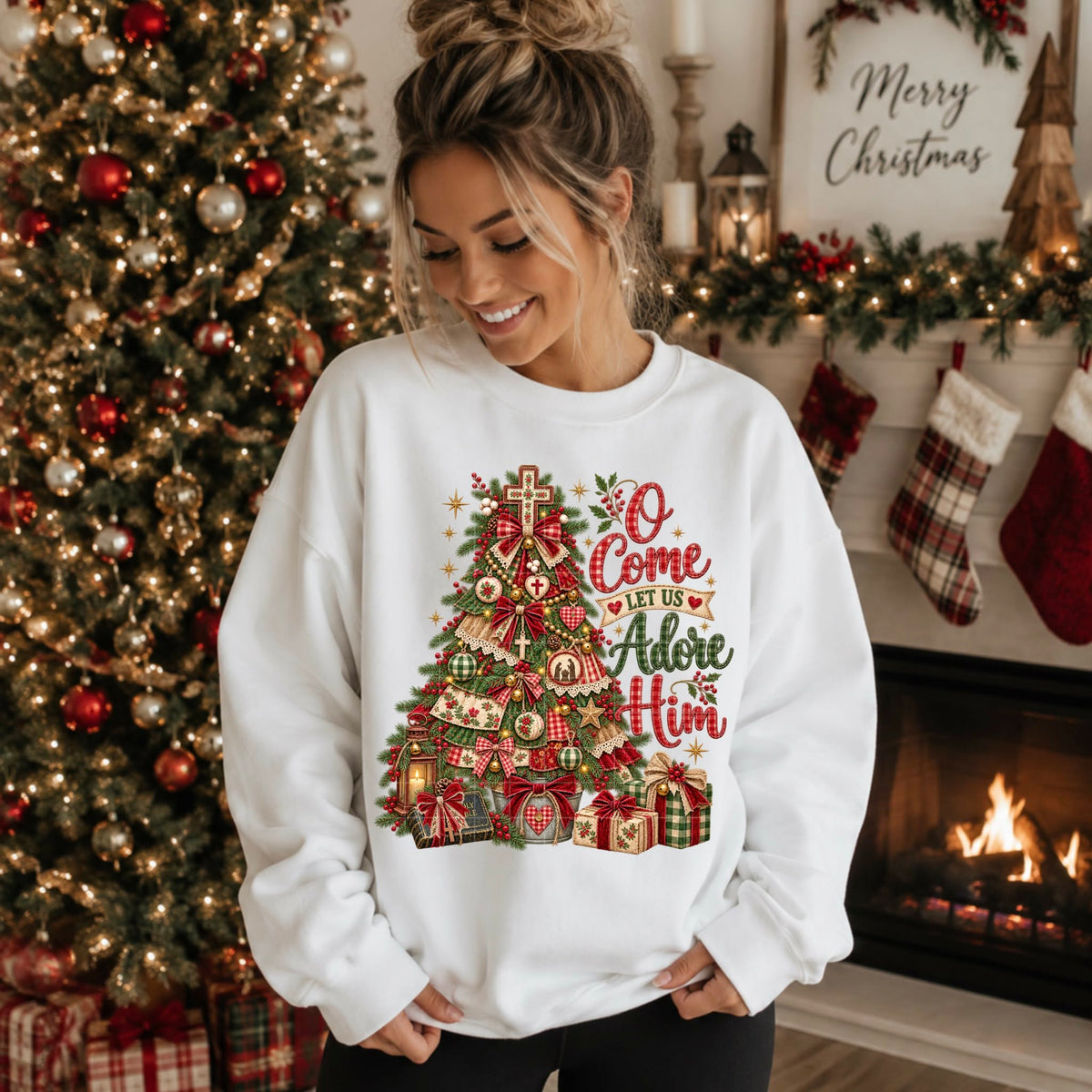 Oh come and adore him Christmas tree (SDD) DTF transfer