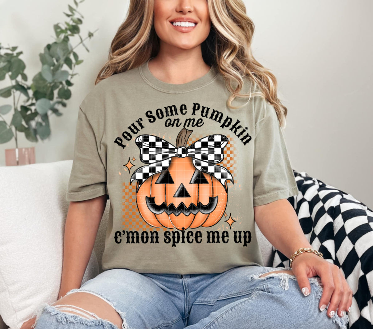 Pour some pumpkin on me CHECKER (linda) DTF transfer