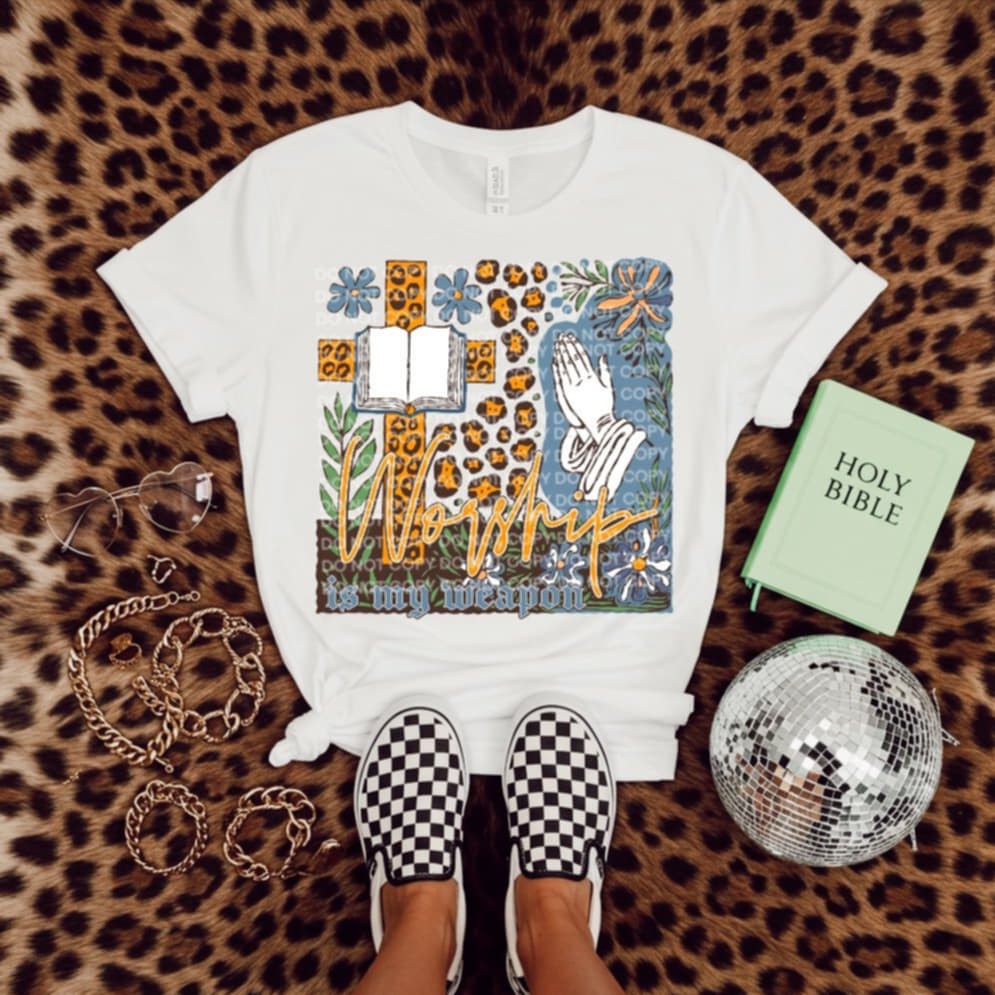 Worship with leopard Cross SCG DTF transfer