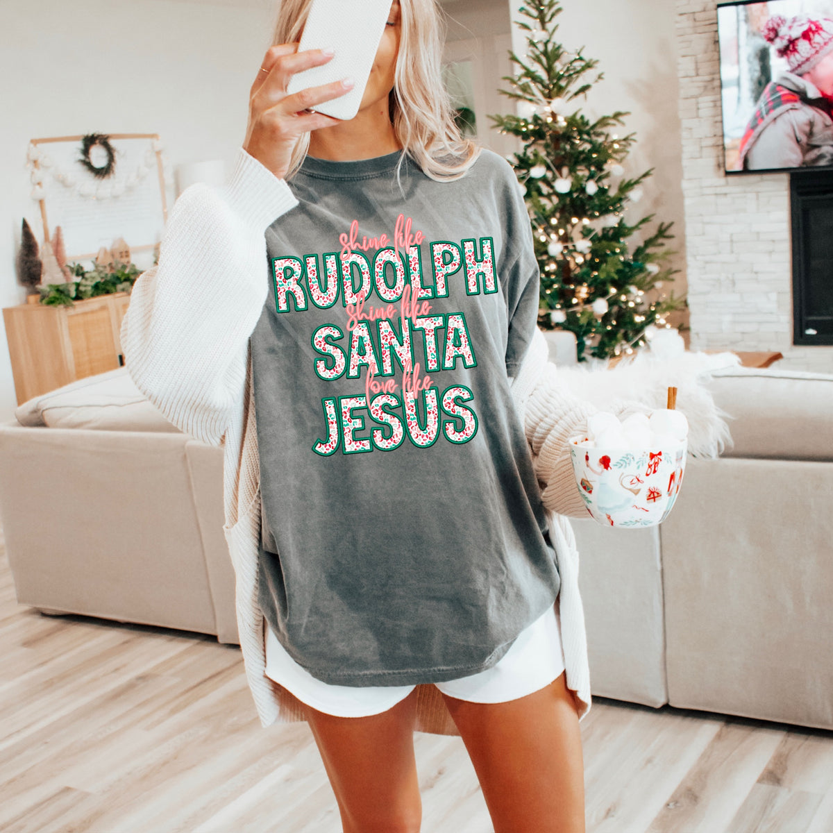 Shine Like Rudolph give like Santa Green leopard DTF transfer
