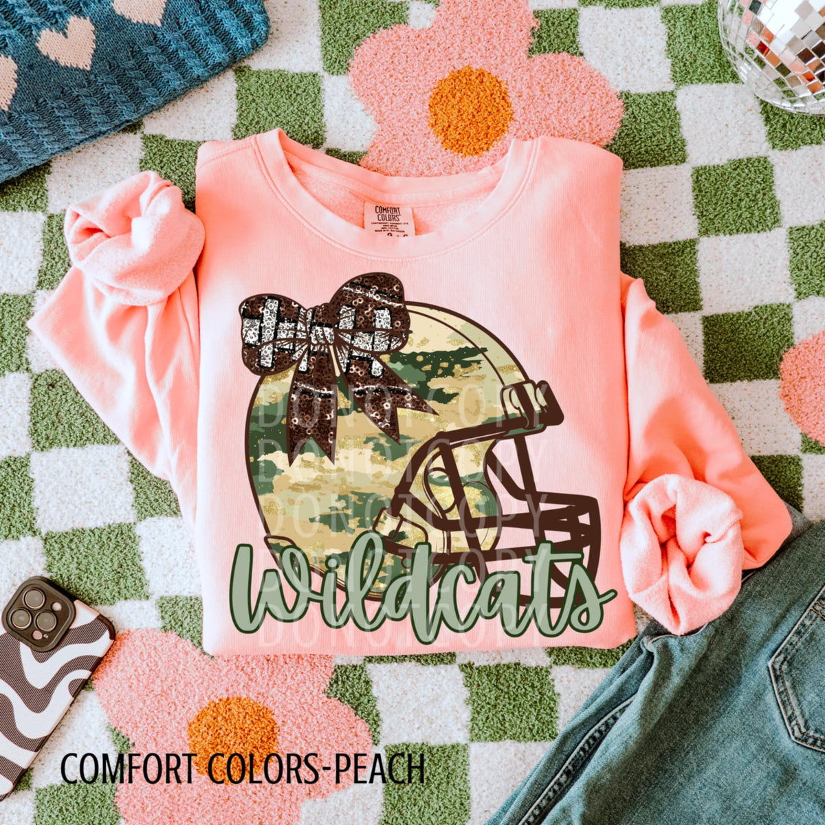 Wildcats Camo Football Helmet with Bow (csg) DTF transfer