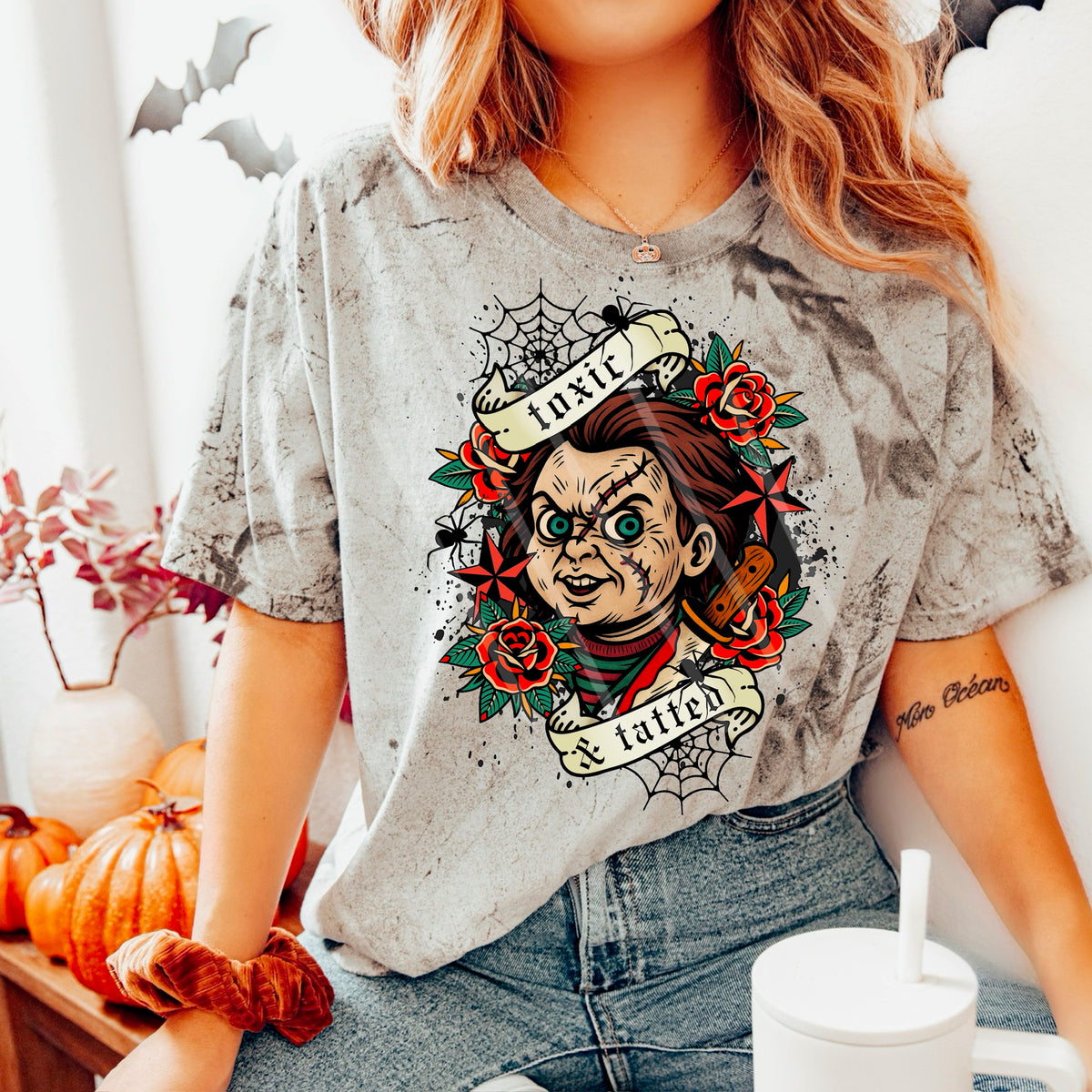 Toxic Tatted Chuck Roses and webs (MZ) 113508 DTF transfer