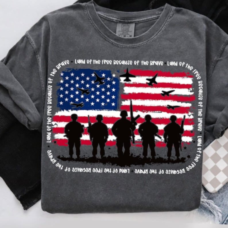 Land of the free because of the Brave flag and soldiers 99042 DTF transfer