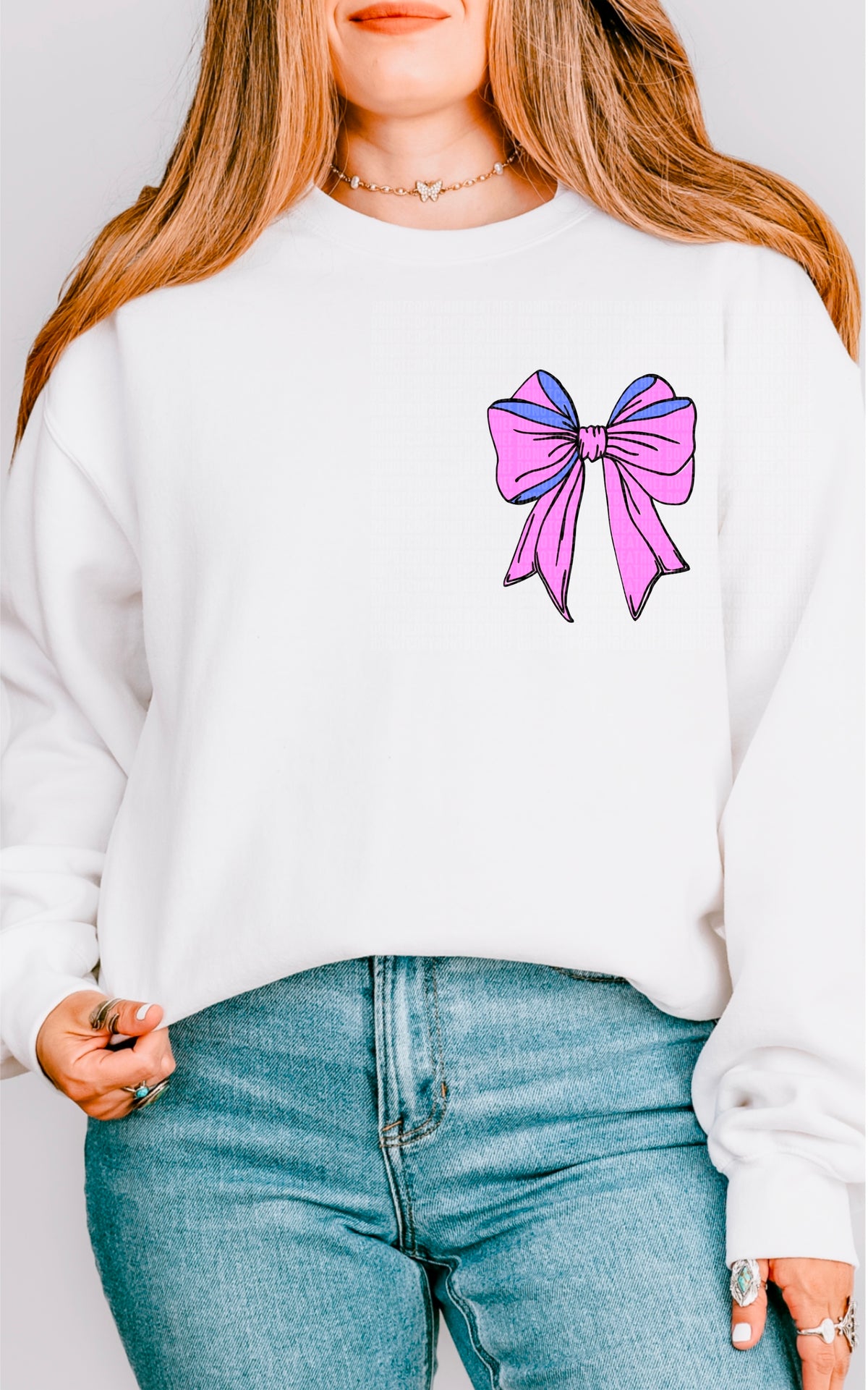 Pink and purple bow black outline 93378 DTF transfer