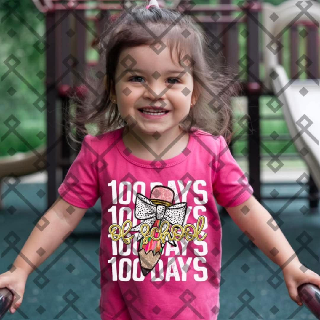 100 days of school pink pencil white font (CRAFTI) 85585 DTF transfer