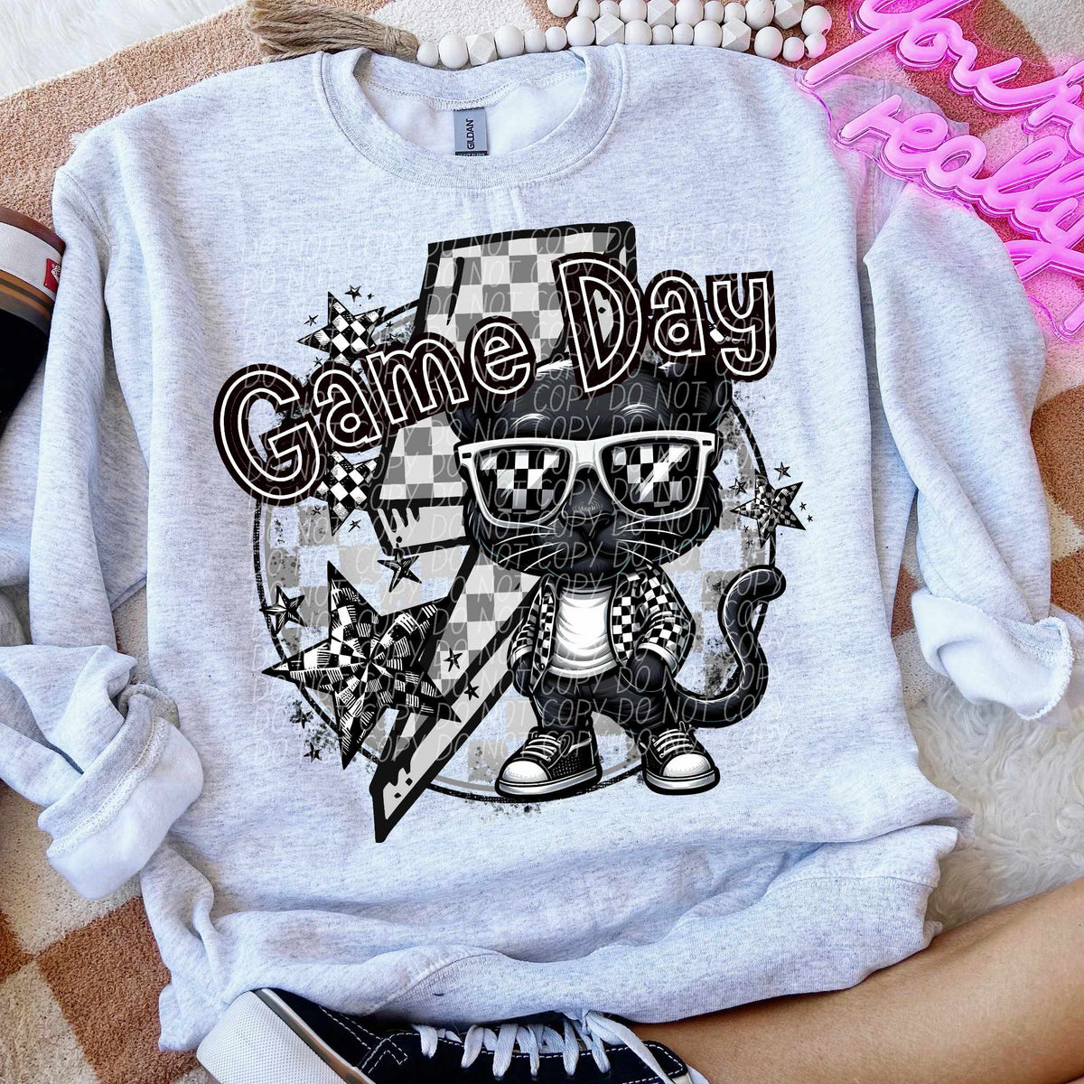 Game day panther checkered shirt lightning bolt (CITY) 52525 DTF transfer