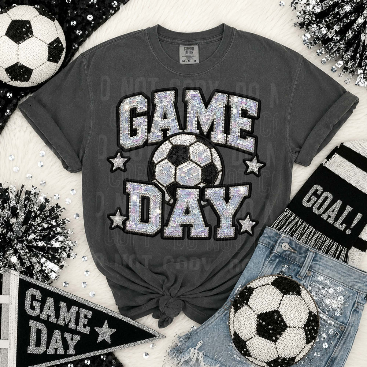 Game day soccer silver sequins SBB DTF Transfer