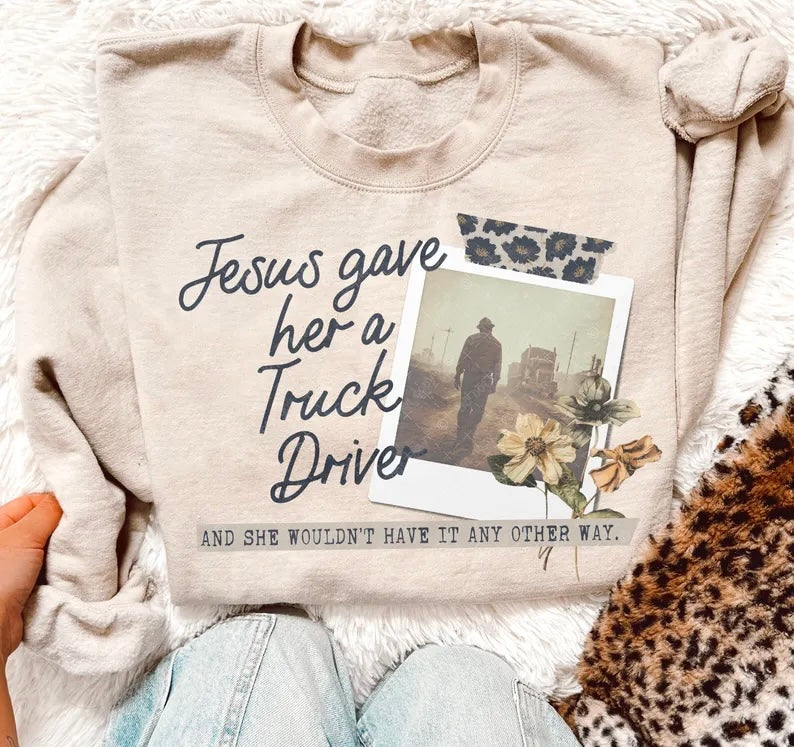 Jesus game her a truck driver 98571 DTF transfer