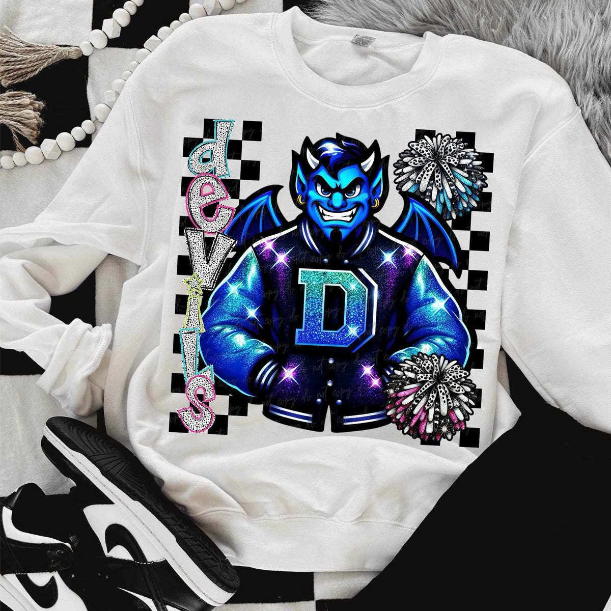 Devils Dalmatian filled with mascot pom poms (VIRGO) 58044 DTF transfer