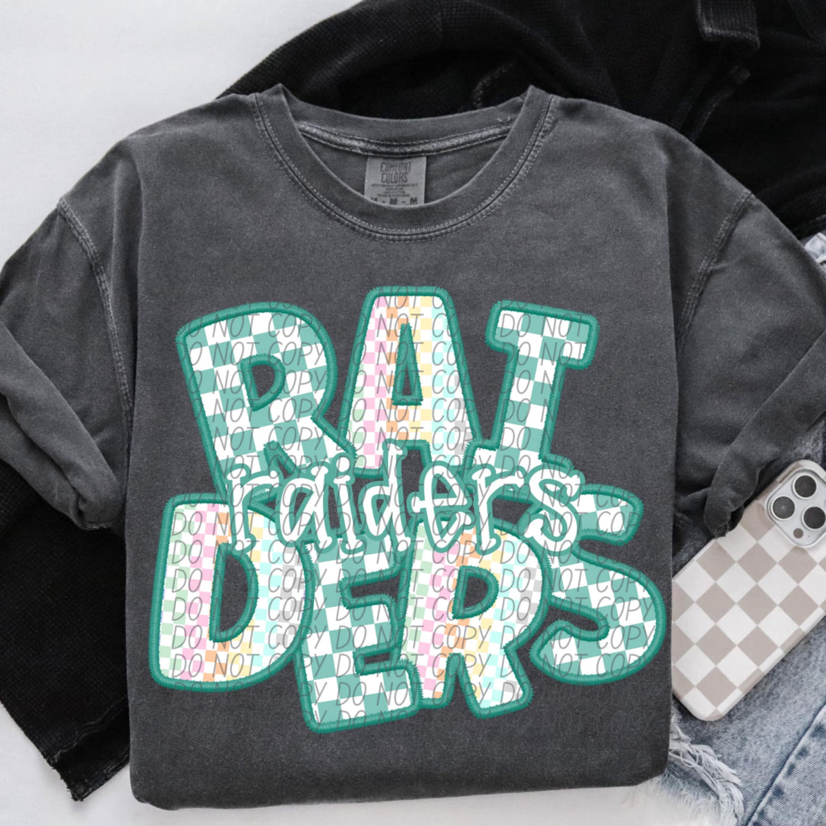 Raiders blue and colorful checkered (CITY) 85542 DTF transfer