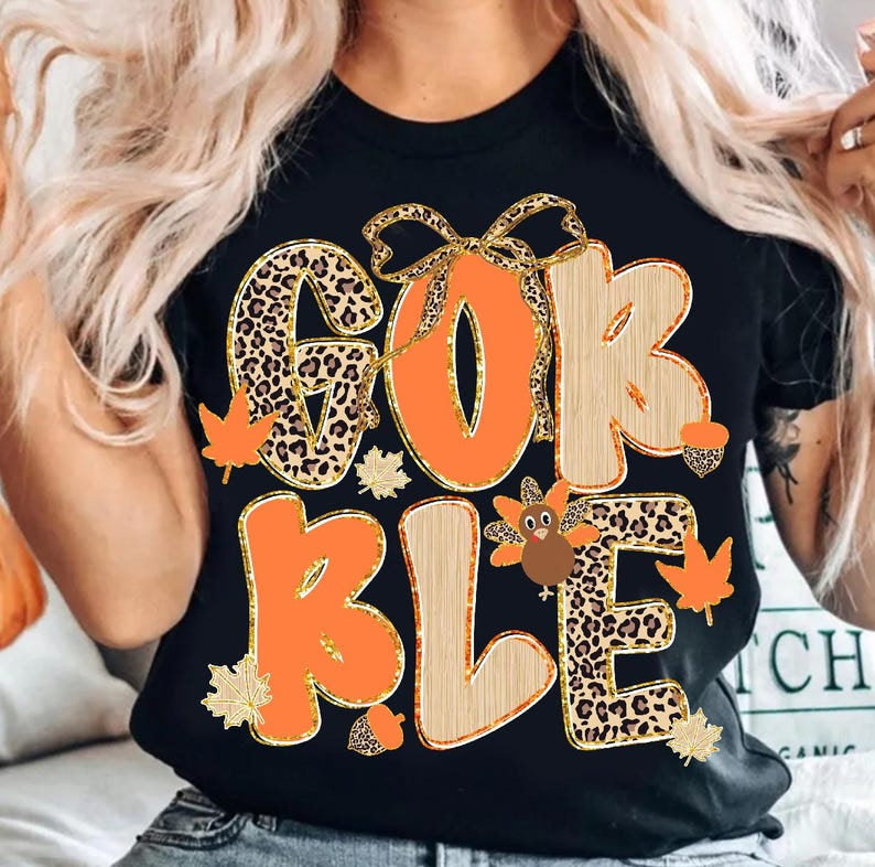 Gobble Cheetah and orange bow DTF transfer