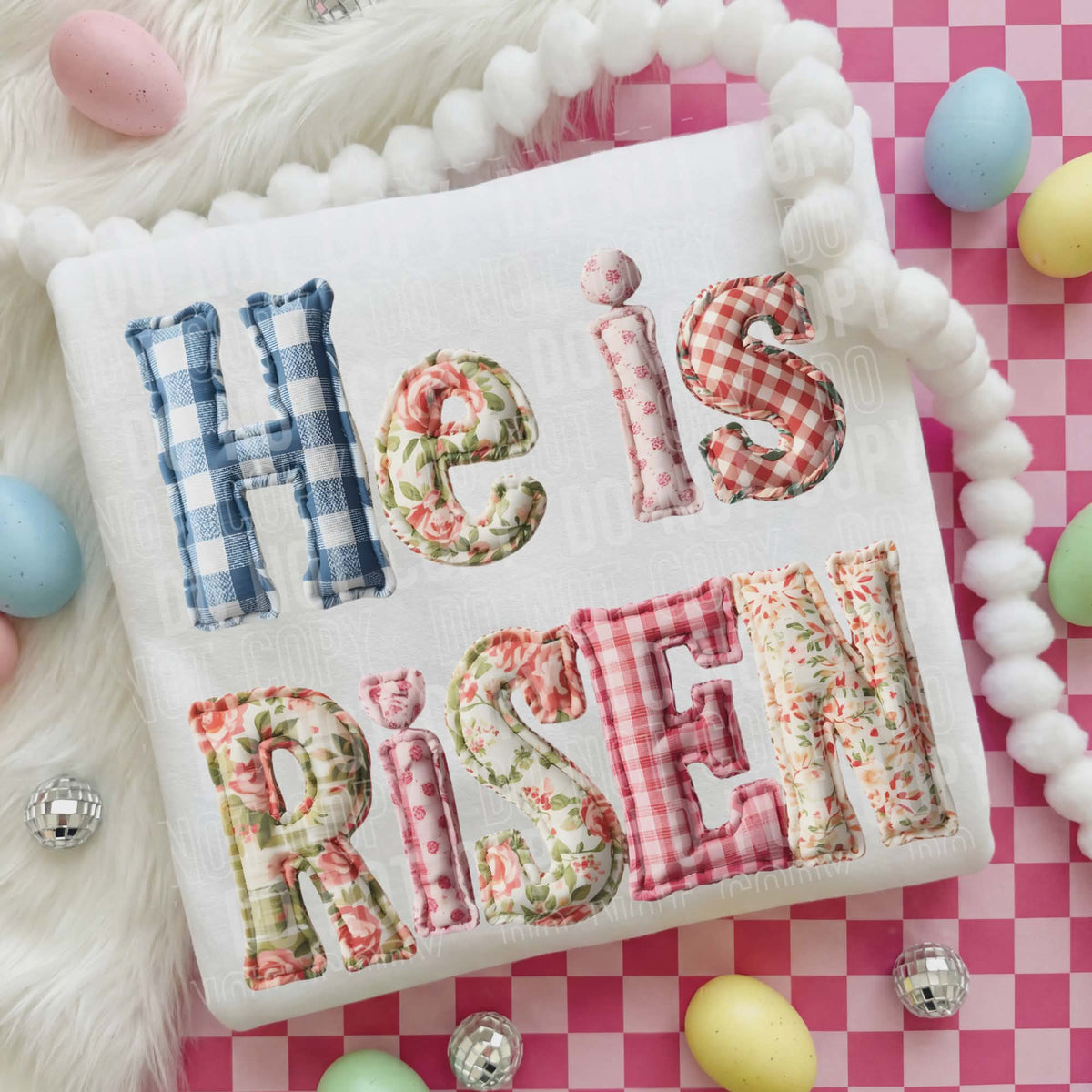 He is Risen Gingham and Floral Sunday Special DTF transfer
