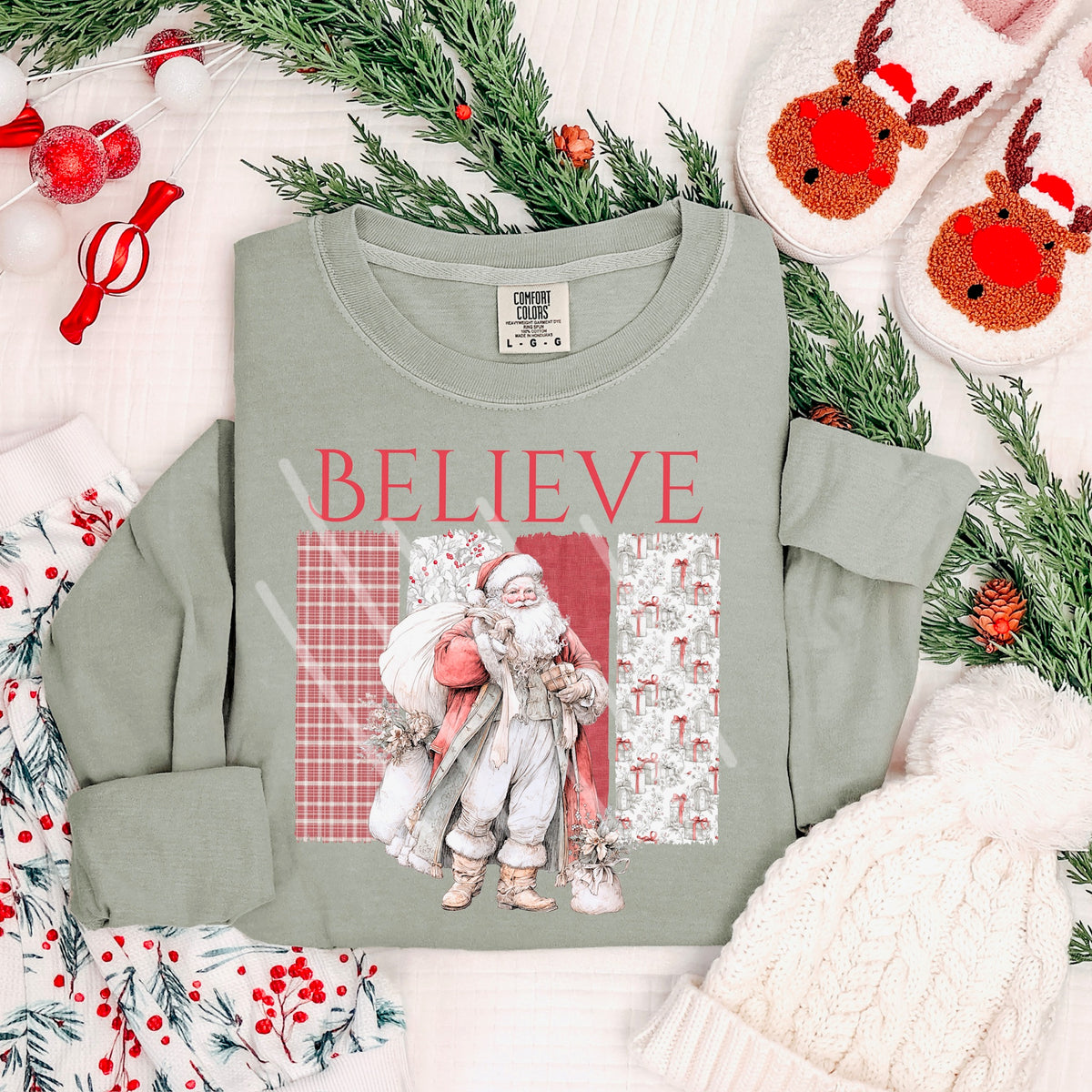 Believe Santa with four brushstrokes RED LETTERS (MZ) 113525 DTF Transfer