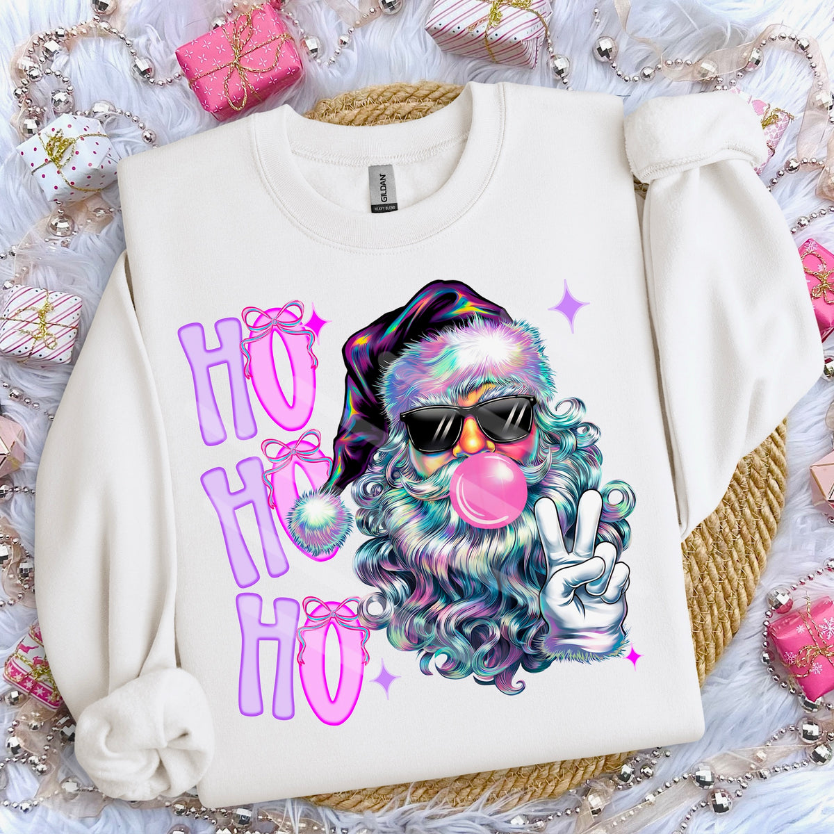 Ho Ho Ho Santa Bubblegum black glasses (WNDD) 114187 DTF transfer