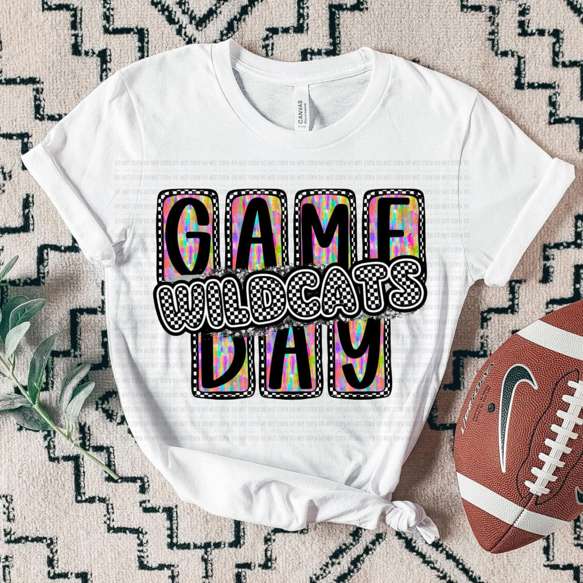 Game Day WILDCATS Rainbow Brushstroke Checker SSD 112843 DTF transfer