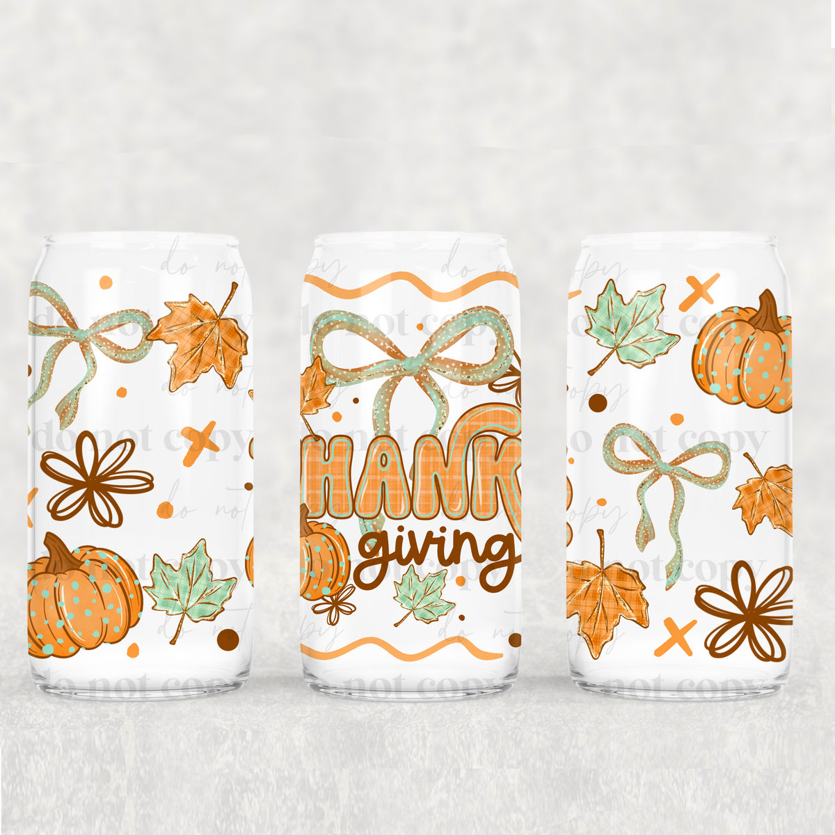 Thanksgiving mint and orange bow (CSC) UV DTF WRAP