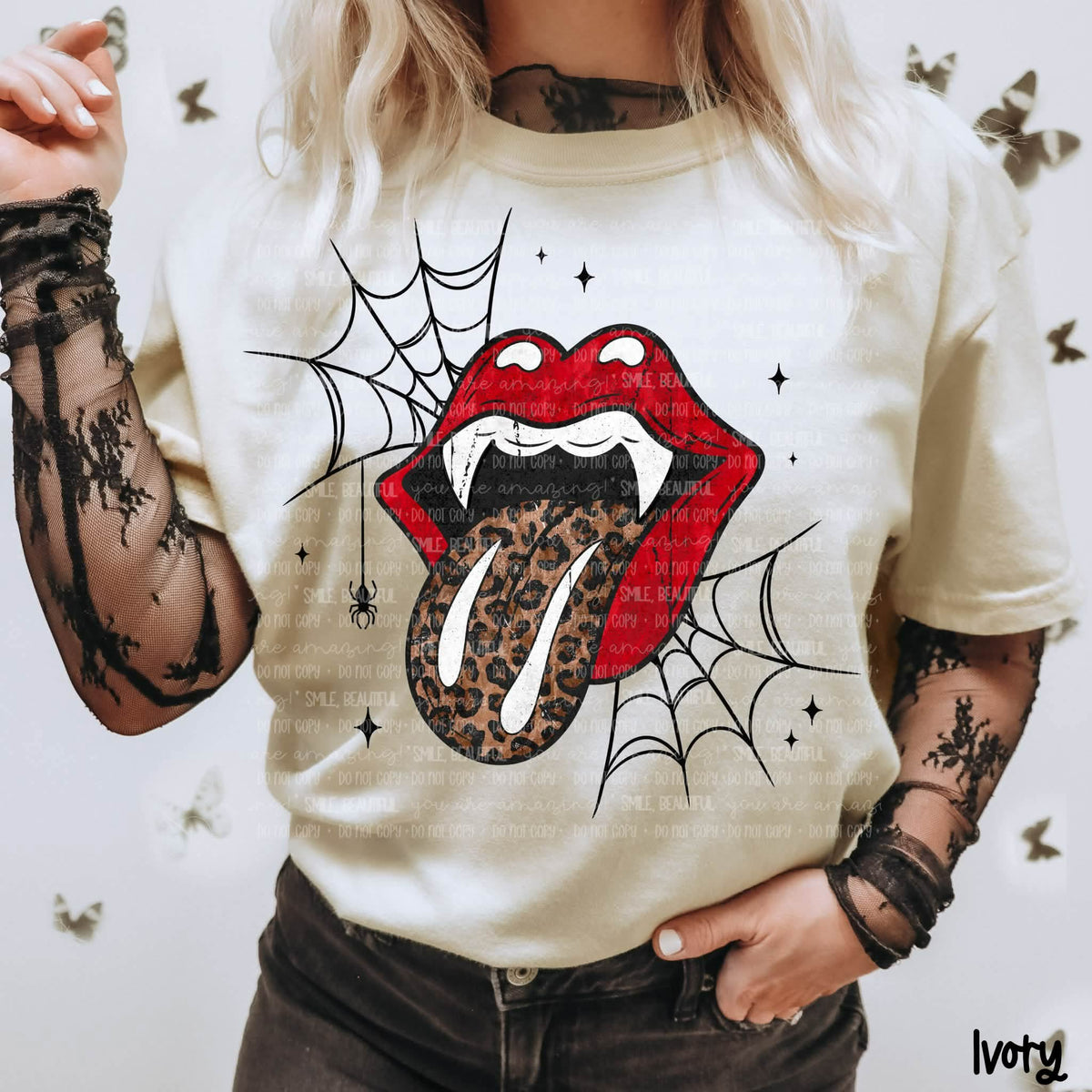 Leopard tongue red lips vampire teeth (Carter) Sunday Special DTF transfer