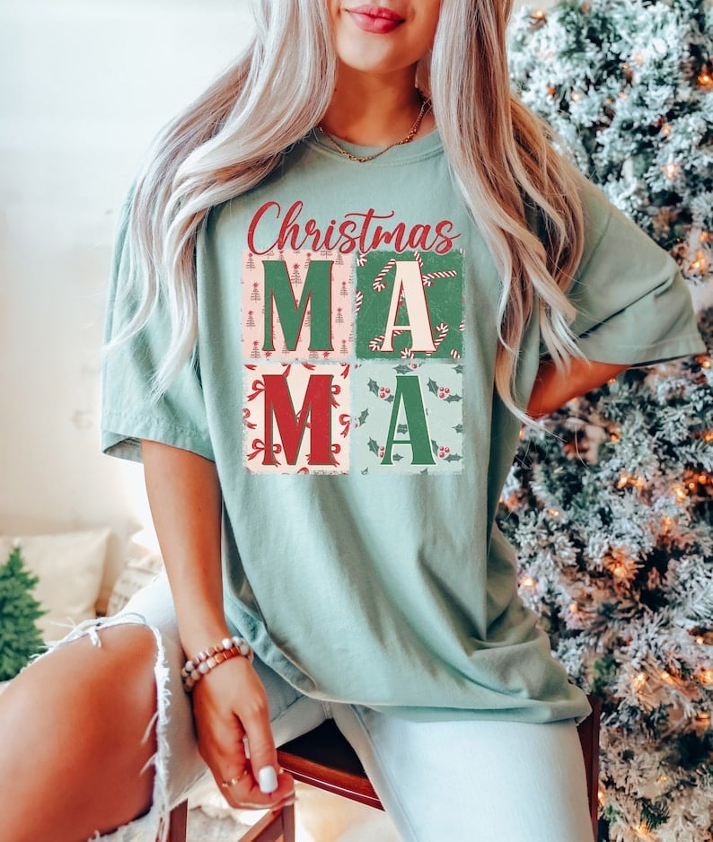 Christmas mama blocks 50952 DTF transfer