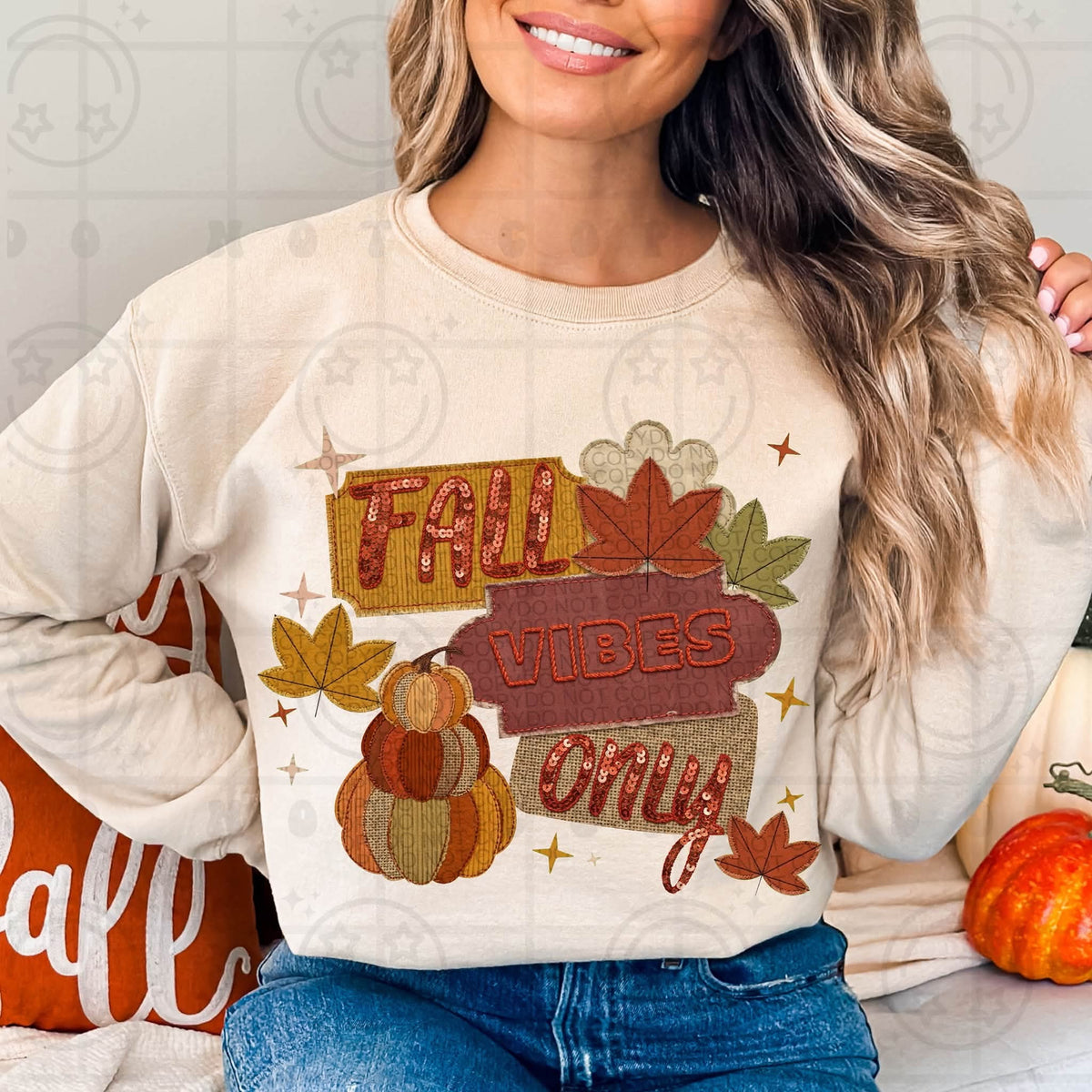 Fall vibes only faux sequins Sunday Special DTF transfer