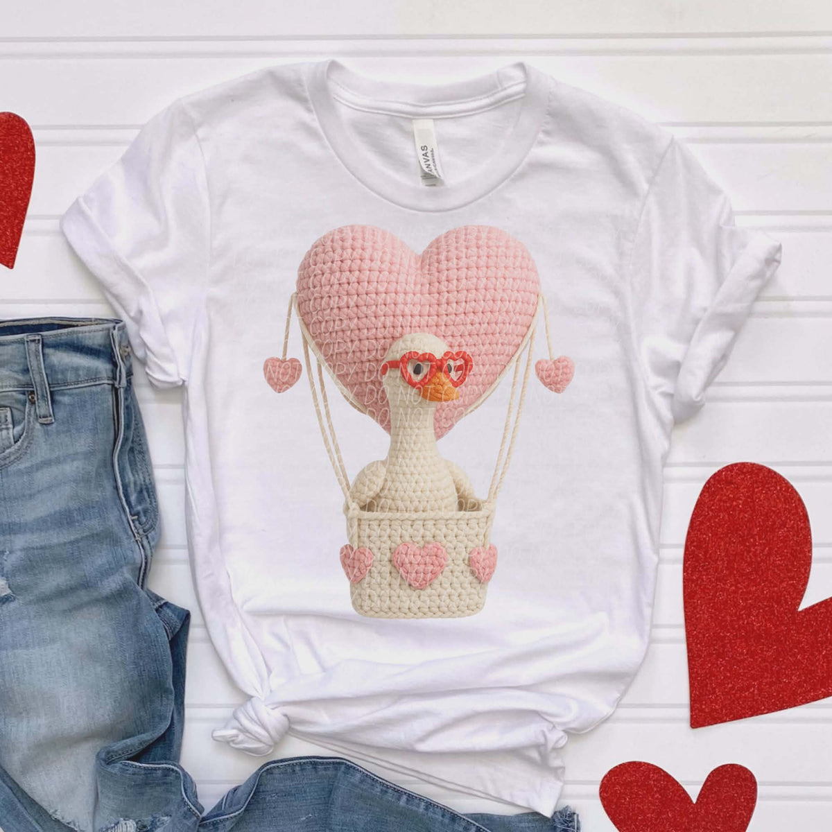 Goose hot air balloon pink heart (city) DTF transfer