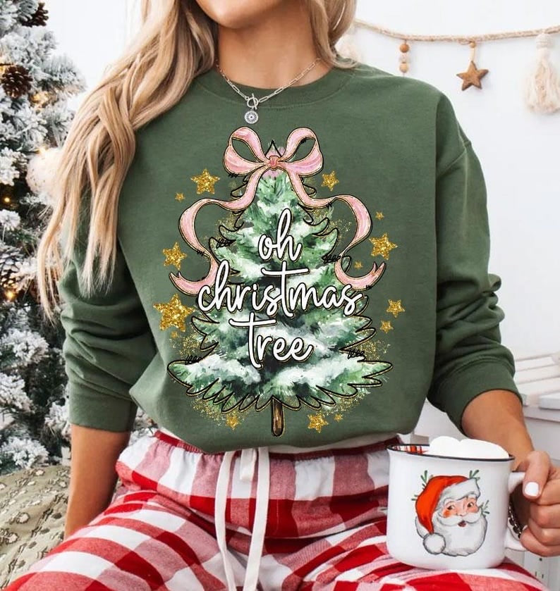 Oh christmas tree pink bow on tree 64794 DTF transfer
