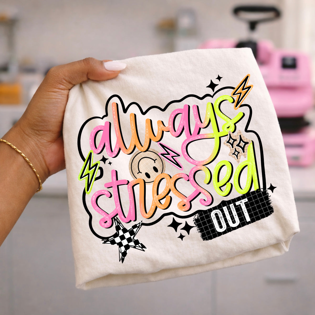 Always stressed out cursive (black) (CSC) DTF Transfer