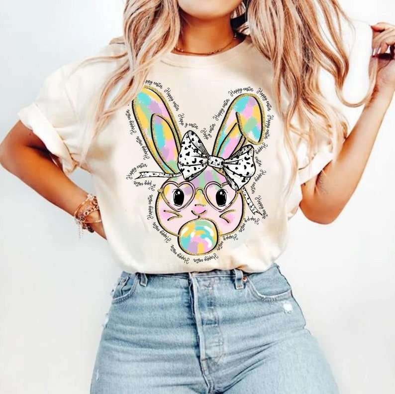 Happy Easter rainbow bunny 84370 DTF transfer