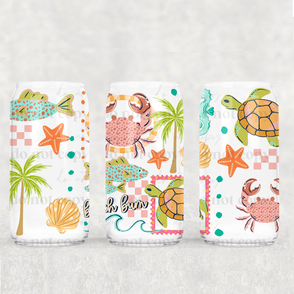 Beach bum frames with crab and turtles (CSC) UV DTF WRAP