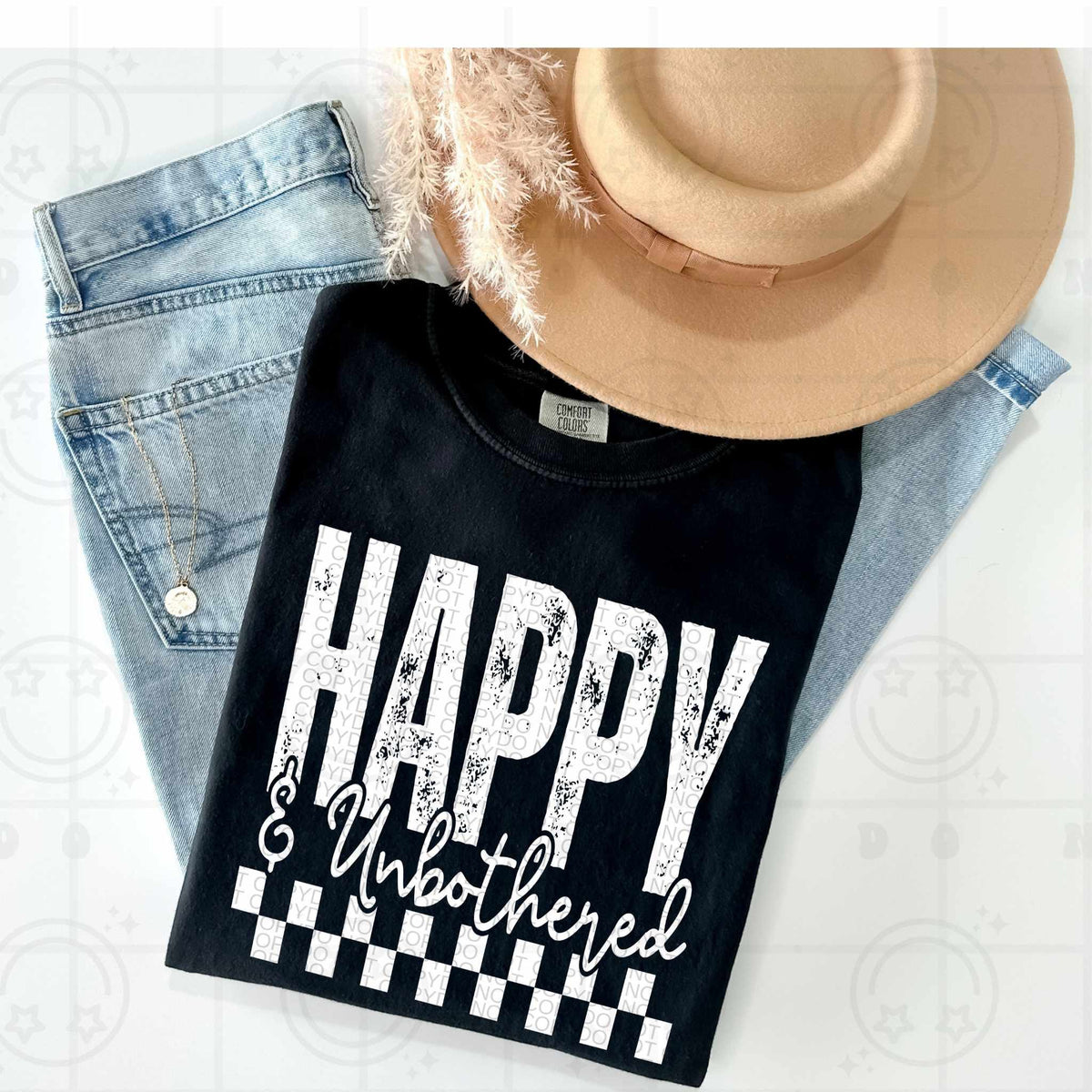Happy & unbothered WHITE (HW) 79429 DTF transfer