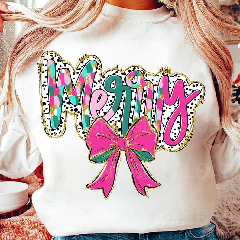 Merry pink bow 109792 DTF transfer