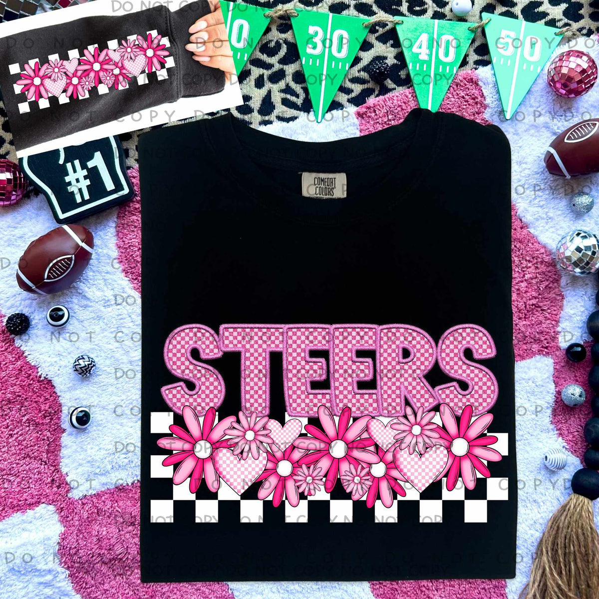 Steers pink checkered (caplinger) 77880 DTF transfer