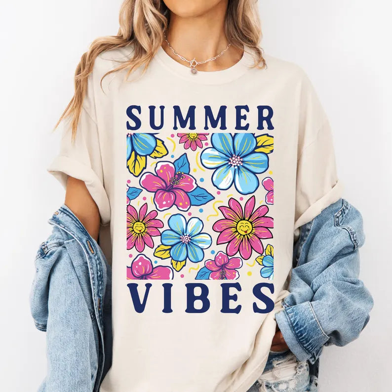 Summer vibes floral rectangle 94742 DTF transfer