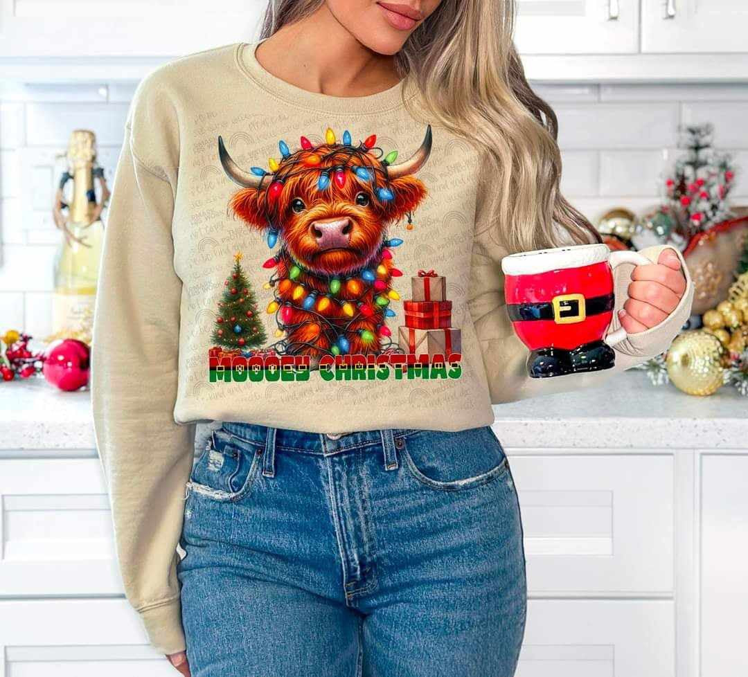 Moooey Christmas cow with lights (DDD) 65020 DTF transfer