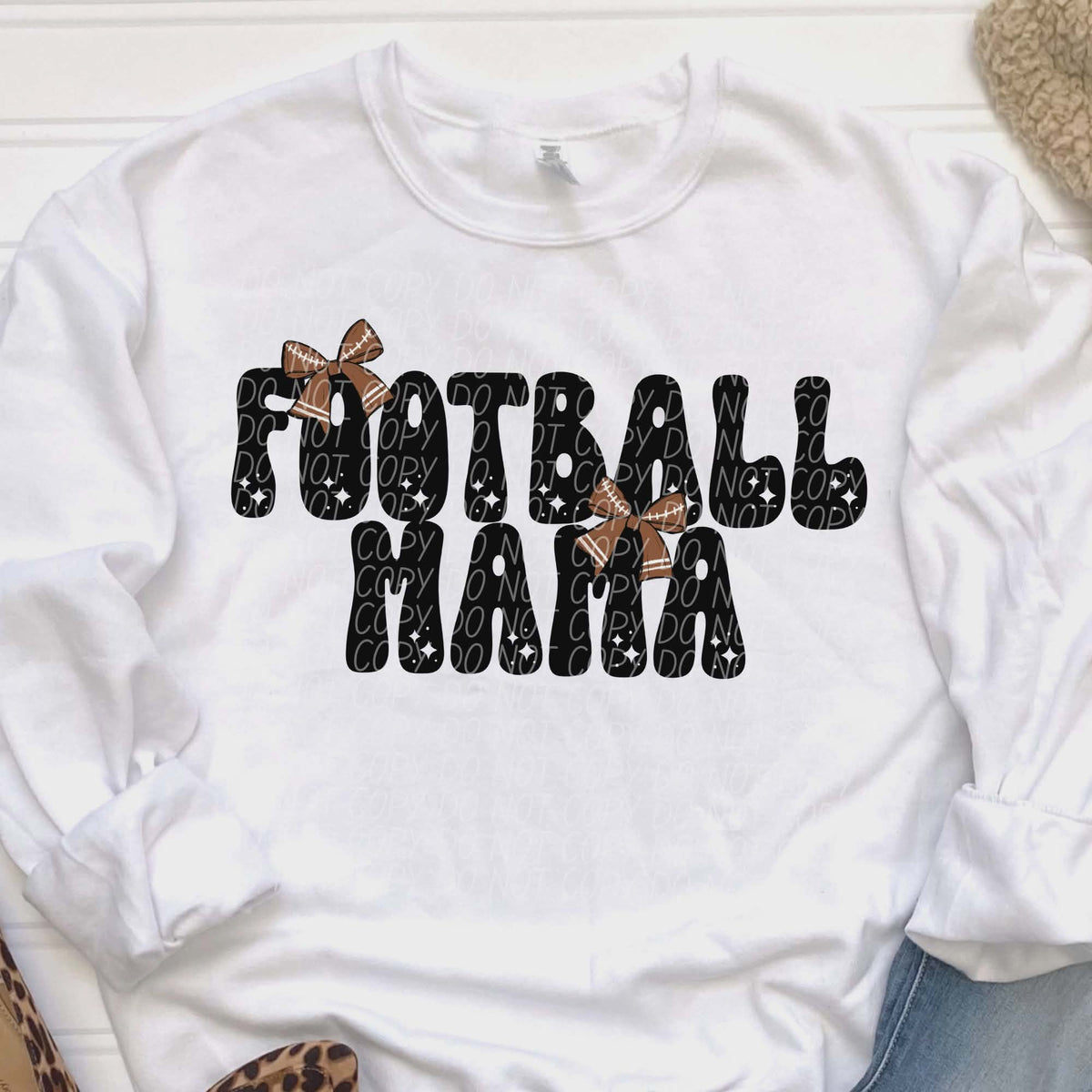 Football Mama bows black words (city) DTF transfer