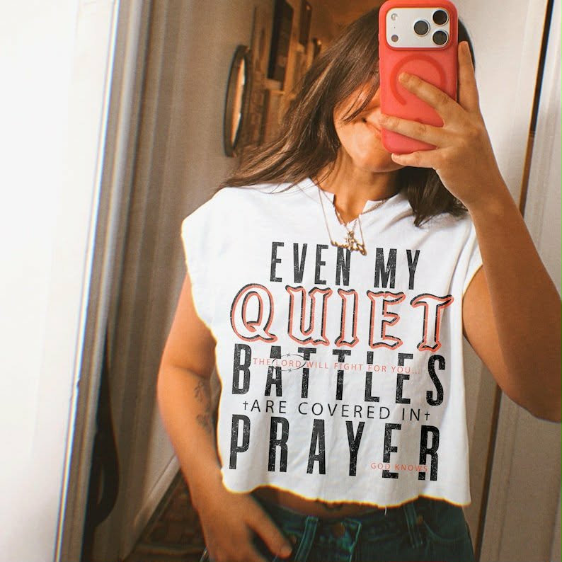 Even my quiet battles are covered in prayer black font Sunday Special DTF transfer