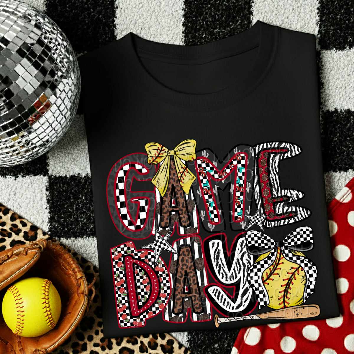 Game day softball with bow (DWS) DTF transfer