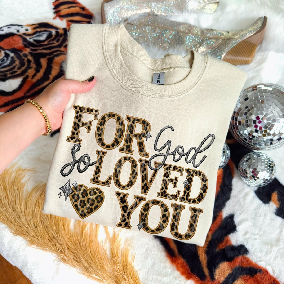For God So Loved You faux embroidery leopard (PH) DTF TRANSFER