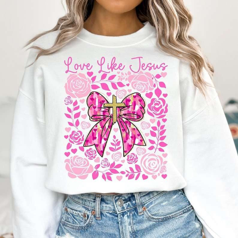 Love like Jesus pink bow and florals 77696 DTF transfer