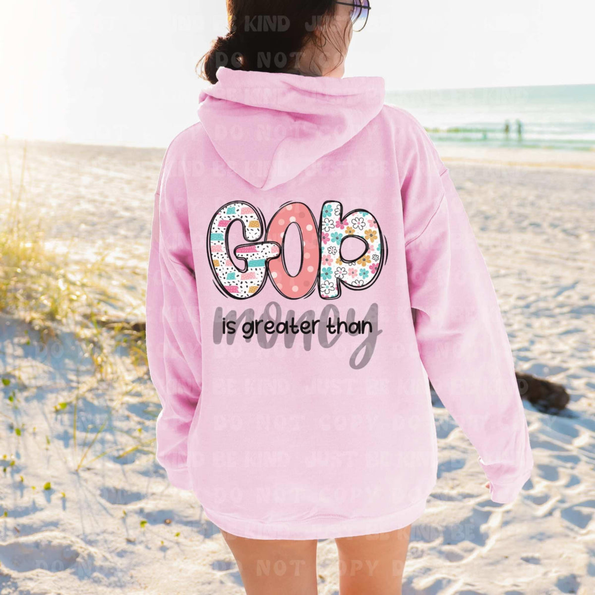 God is greater than money color and black (VLB) 87408 DTF transfer
