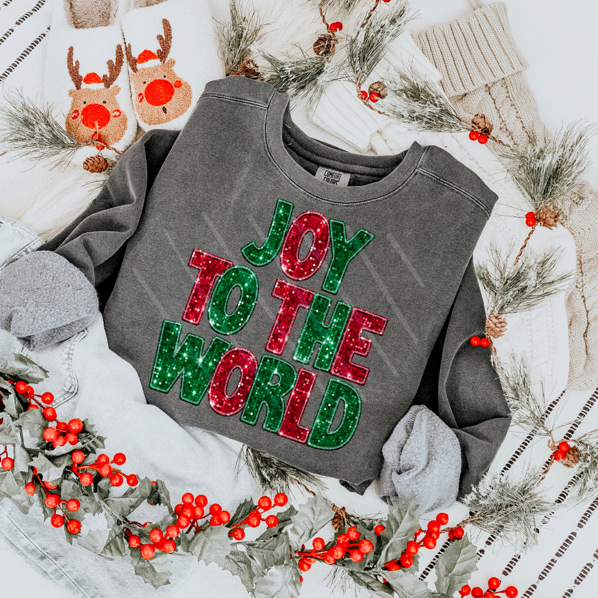 Joy To The World Faux Sequins RED AND GREEN 111683 DTF transfer