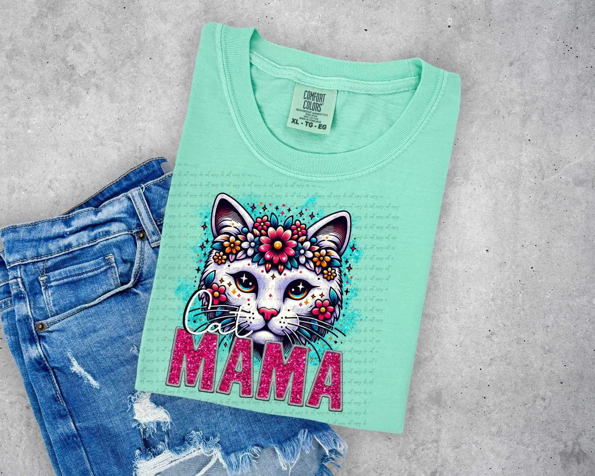 White cat mama 13884 DTF transfer