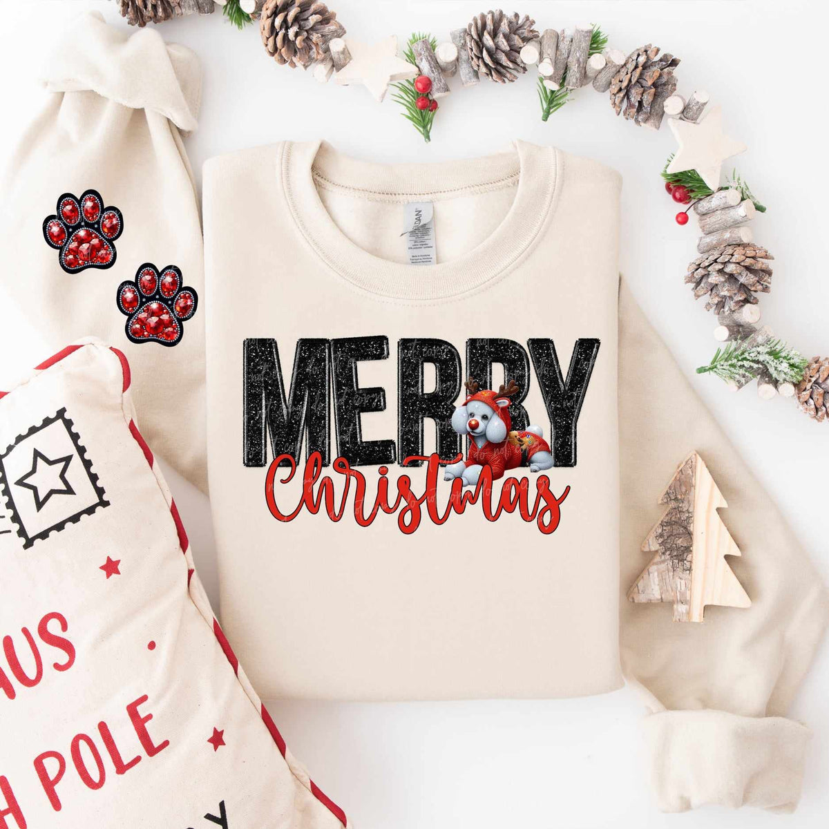 Merry Christmas poodle FRONT ONLY (VIRGO) 53819 DTF transfer